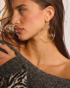 Ramy Brook Abrie Leaf Hoop Earrings Gold Fashion