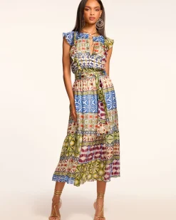 Ramy Brook Angelika Silk Flutter Sleeve Midi Dress Bluemulti Outlet