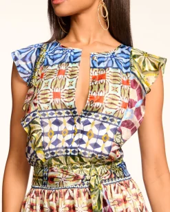 Ramy Brook Angelika Silk Flutter Sleeve Midi Dress Bluemulti Outlet
