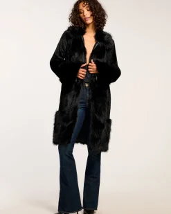 Ramy Brook Archie Faux Fur Coat Black Online
