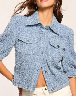 Ramy Brook Ardith Textured Denim Short Sleeve Jacket Texturedwash Outlet