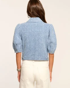 Ramy Brook Ardith Textured Denim Short Sleeve Jacket Texturedwash Outlet
