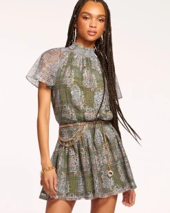 Ramy Brook Arizona Smocked Waist Mini Dress Sagetartan Sale