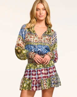 Ramy Brook Ashalina Silk Long Sleeve Mini Dress Bluemulti Online