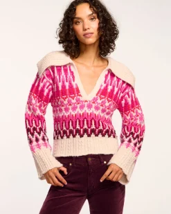 Ramy Brook Augustus V-Neck Sweater Magentafairisle Fashion