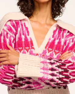 Ramy Brook Augustus V-Neck Sweater Magentafairisle Fashion