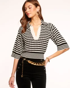 Ramy Brook Azaria V-Neck Sweater Blackstripe Online