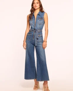 Ramy Brook Bell Cropped Denim Jumpsuit Mediumwash Clearance