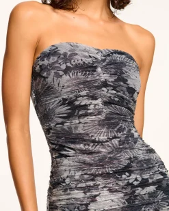 Ramy Brook Bonnie Ruched Strapless Dress Greyfloral Sale