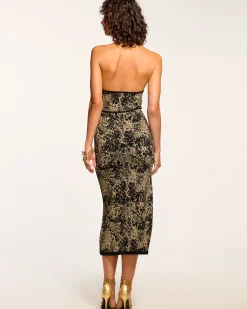Ramy Brook Candace Knit Halter Midi Dress Goldleopard Discount