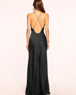 Ramy Brook Caspe V-Neck Gown Black Online