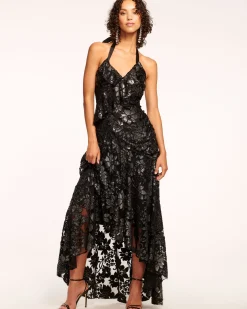 Ramy Brook Chaplin Lace Halter Gown Gunmetalfloral Online