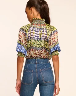 Ramy Brook Chela Silk V-Neck Puff Sleeve Blouse Bluemulti Online