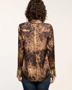 Ramy Brook Chrystal Embellished Button Down Top Leopardchainmail Best
