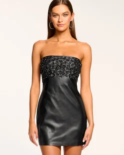 Ramy Brook Clementine Embellished Faux Leather Mini Dress Blackfloret Outlet