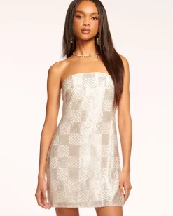 Ramy Brook Delia Strapless Beaded Mini Dress Silverbead New