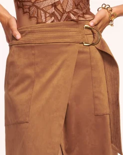 Ramy Brook Delphia Faux Suede Midi Skirt Saddle New