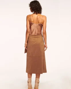 Ramy Brook Delphia Faux Suede Midi Skirt Saddle New