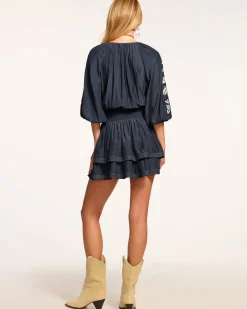 Ramy Brook Devorah Smocked Embellished Mini Dress Navy Outlet