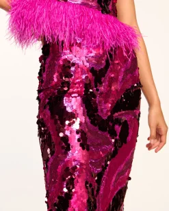 Ramy Brook Donnelly Sequin Midi Skirt Magenta Hot