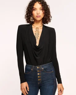 Ramy Brook Eden Jersey Cowl Neck Top Black Sale
