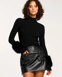 Ramy Brook Emilian Embellished Faux Leather Mini Skirt Blackfloret Hot