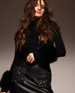 Ramy Brook Emilian Embellished Faux Leather Mini Skirt Blackfloret Hot