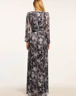 Ramy Brook Estelle Long Sleeve V-Neck Dress Greyfloral Fashion