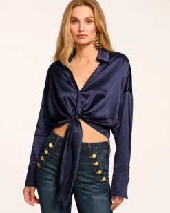 Ramy Brook Farrah Silk Tie-Front Blouse Best