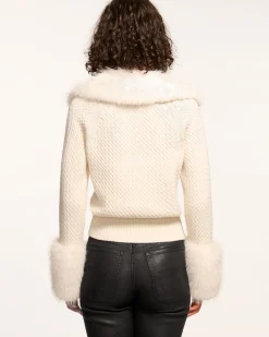 Ramy Brook Felix Faux Fur Cardigan Sweater Ivory Outlet