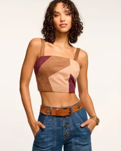 Ramy Brook Finnley Patchwork Faux Suede Crop Top Pinotpatchwork New