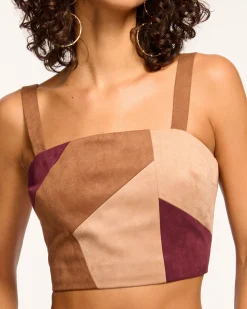 Ramy Brook Finnley Patchwork Faux Suede Crop Top Pinotpatchwork New
