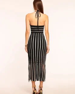 Ramy Brook Frida Fringe Knit Midi Dress Blackfringe Discount