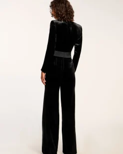 Ramy Brook Gabriel Velvet Plunging Jumpsuit Black Clearance