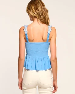 Ramy Brook Giulia Smocked Embellished Tank Top Ribbonblue Outlet