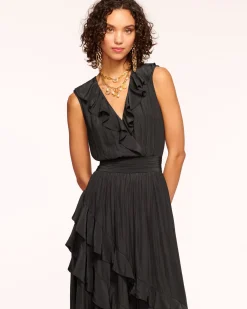 Ramy Brook Hadlee Ruffled Midi Dress Black Clearance