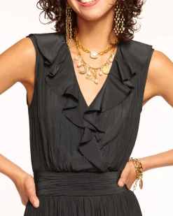 Ramy Brook Hadlee Ruffled Midi Dress Black Clearance