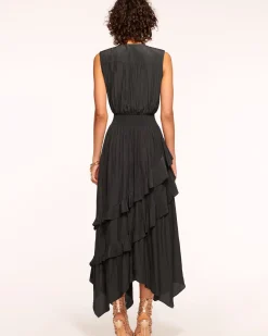 Ramy Brook Hadlee Ruffled Midi Dress Black Clearance
