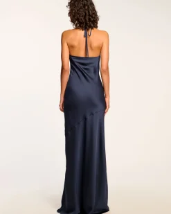 Ramy Brook Haleigh Cowl Neck Halter Gown Navy Sale
