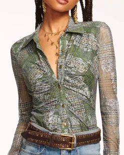 Ramy Brook Hamilton Mesh Long Sleeve Top Sagetartan Online