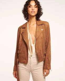 Ramy Brook Henrietta Faux Suede Motorcycle Jacket Saddle Clearance