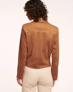 Ramy Brook Henrietta Faux Suede Motorcycle Jacket Saddle Clearance