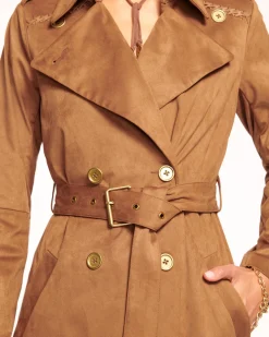 Ramy Brook Hermione Faux Suede Trench Coat Saddle Clearance