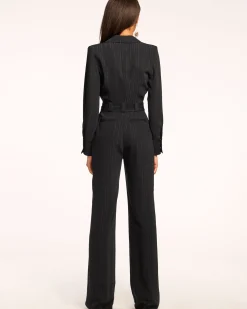 Ramy Brook James Long Sleeve V-Neck Jumpsuit Blackstripe Sale