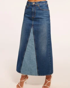 Ramy Brook Jannie Two-Tone Denim Maxi Skirt Tonalwash Clearance