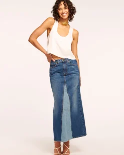 Ramy Brook Jannie Two-Tone Denim Maxi Skirt Tonalwash Clearance