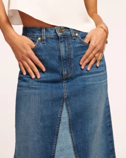 Ramy Brook Jannie Two-Tone Denim Maxi Skirt Tonalwash Clearance