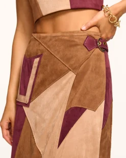 Ramy Brook Jeannie Patchwork Faux Suede Skirt Pinotpatchwork Hot