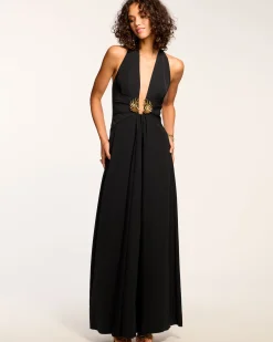 Ramy Brook Jenie Embellished Plunging Gown Black Clearance