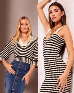 Ramy Brook Jessa Knit Midi Dress Blackstripe Discount